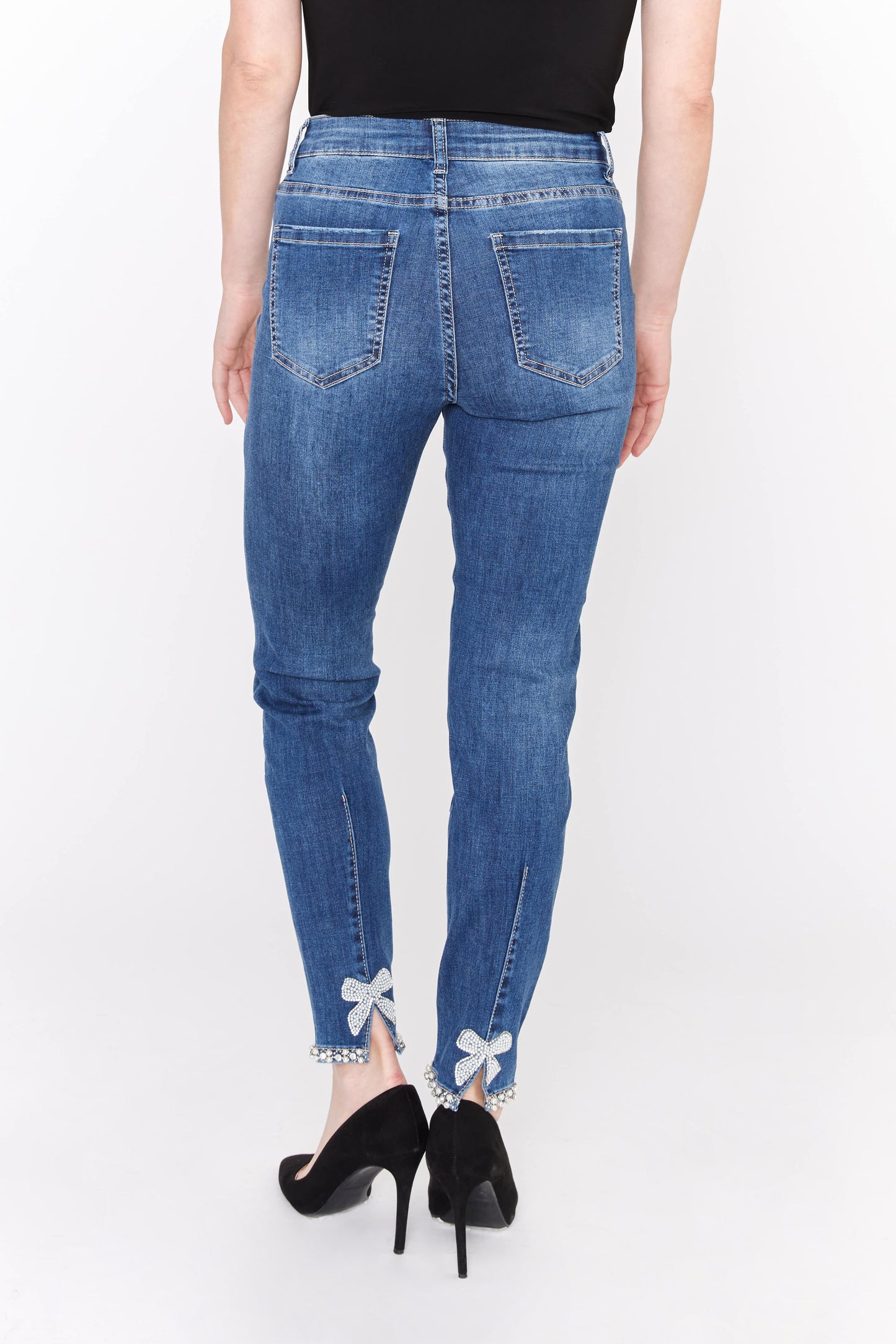 Dark Blue Bow Embellished Jeans