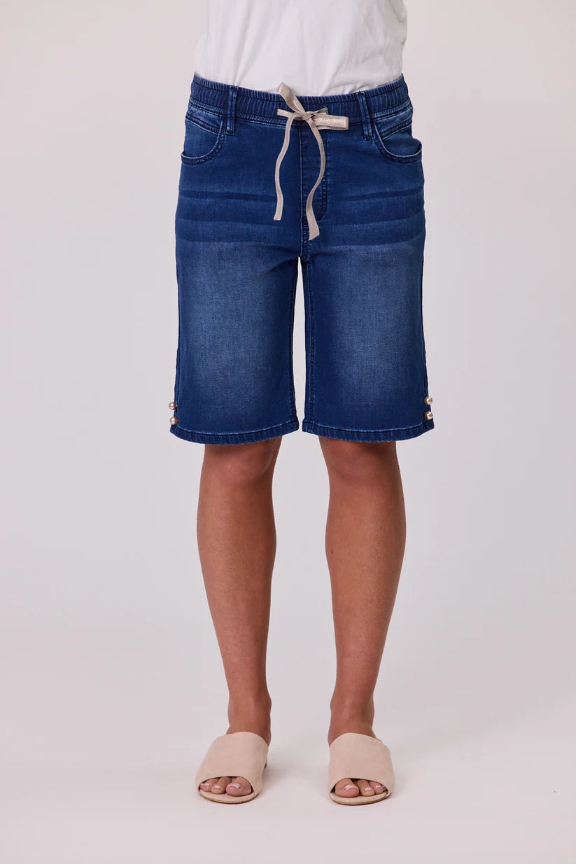 Denim Pearl Trim Shorts