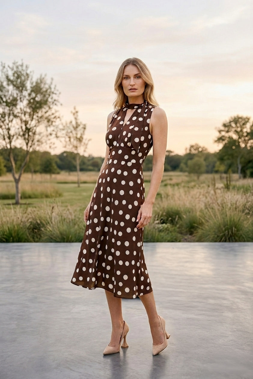 Brown and Cream Polka Dot Dress