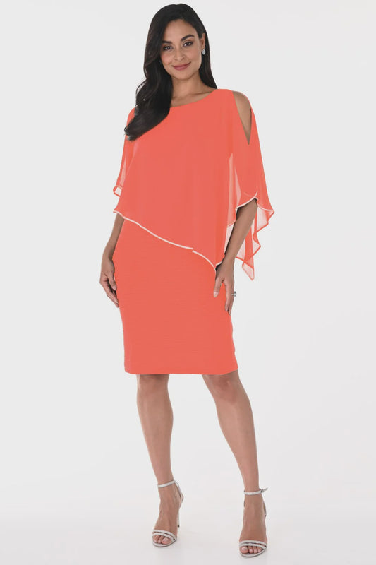 Coral Chiffon Capelet Shift Dress
