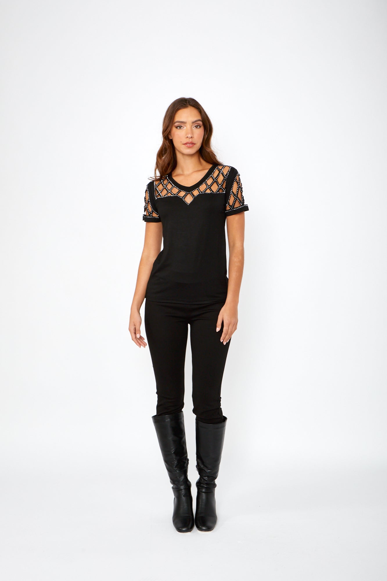 Studded V-Neck Top