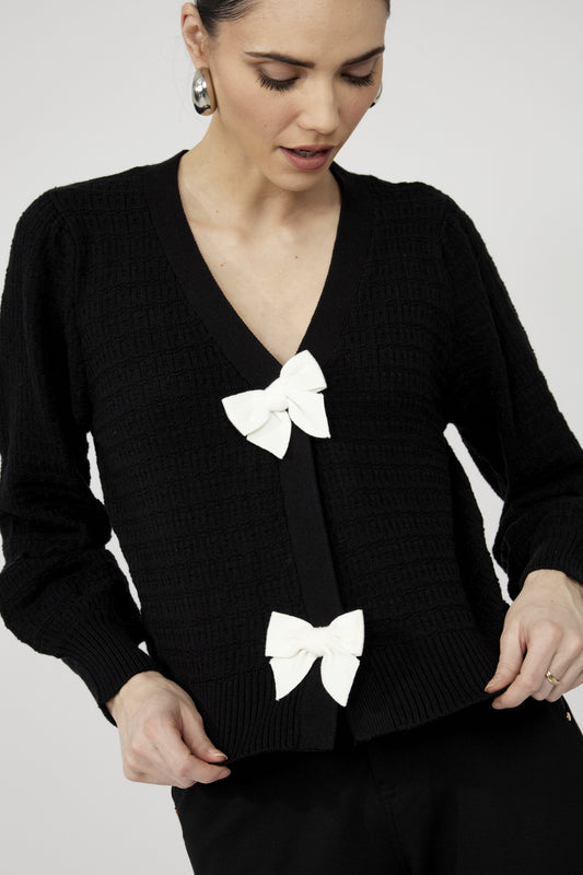 Textured V-neck Puff Sleeve Cardigan