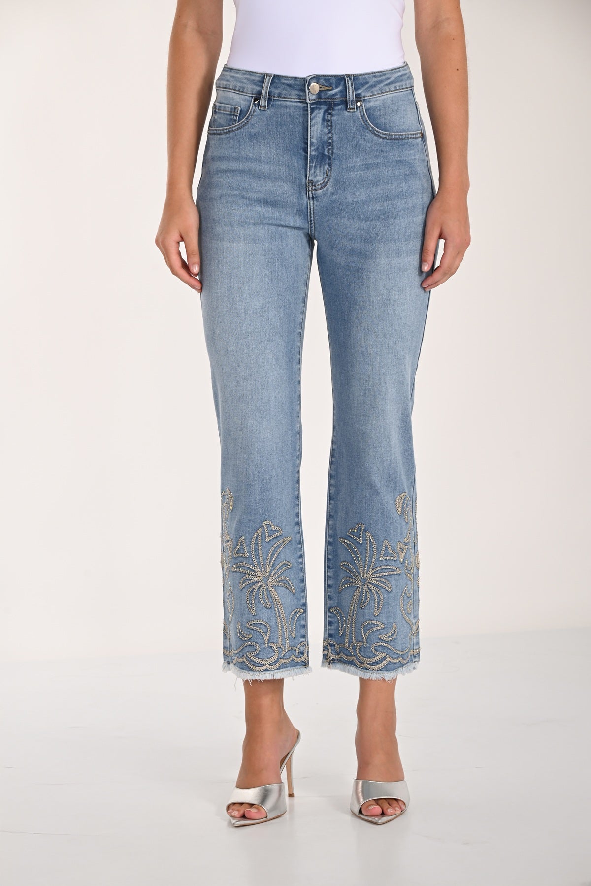 Palm Tree Mid-rise Cropped Jeans