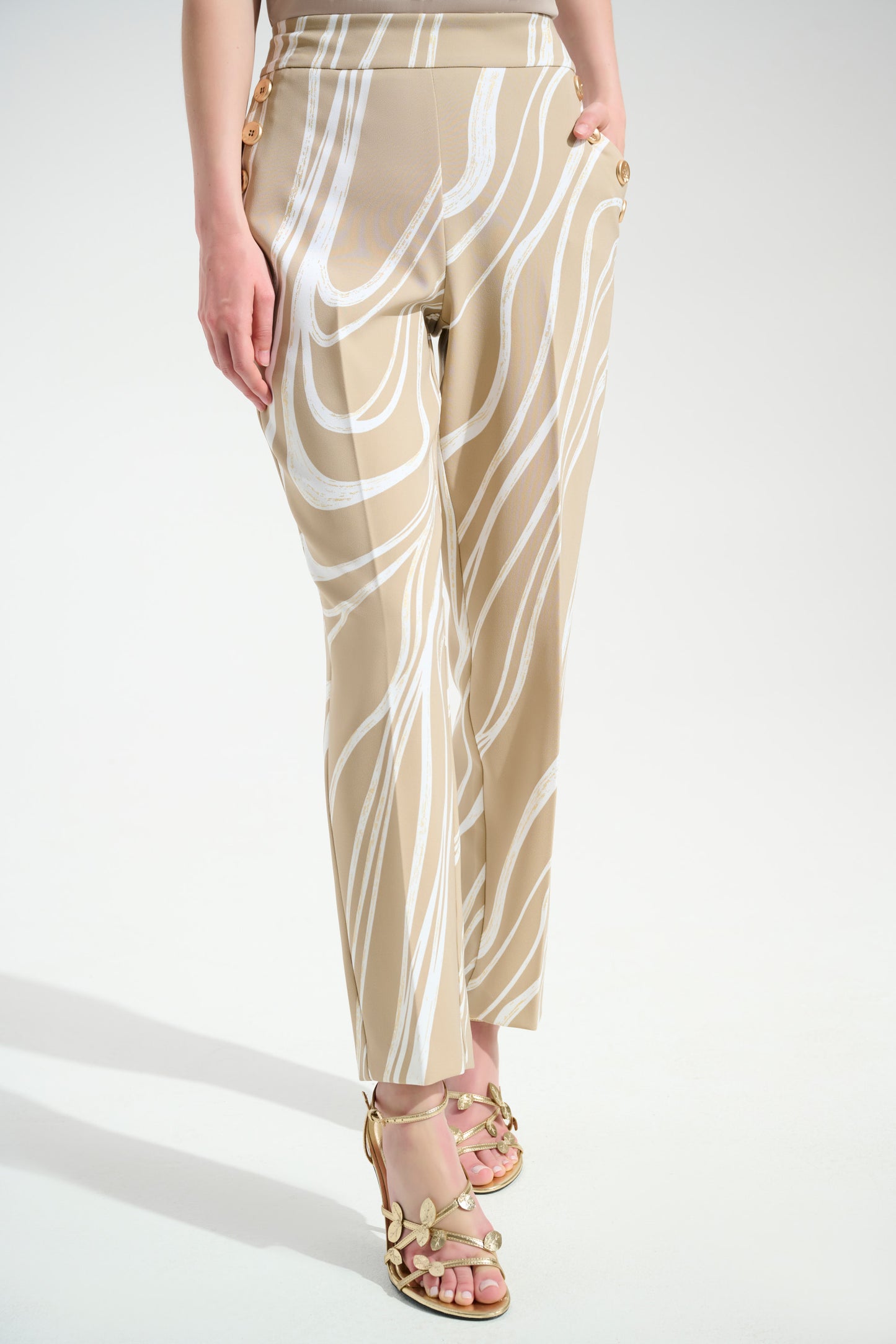 Straight Cut Beige Abstract Trousers