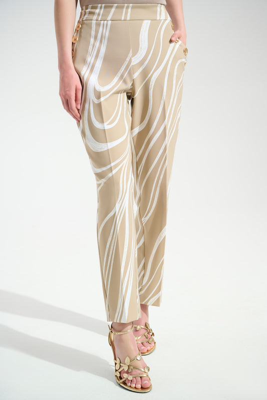 Straight Cut Beige Abstract Trousers