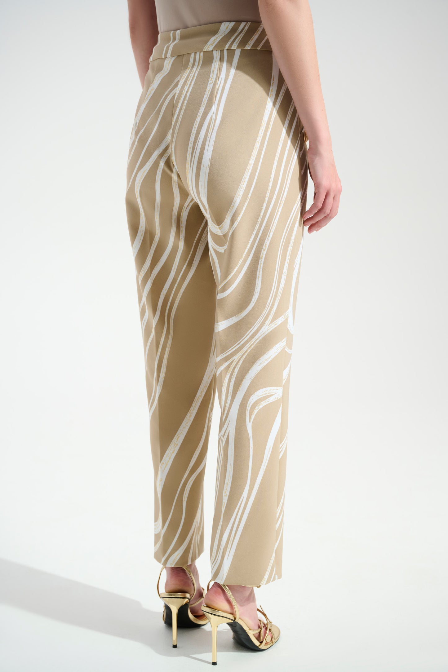 Straight Cut Beige Abstract Trousers
