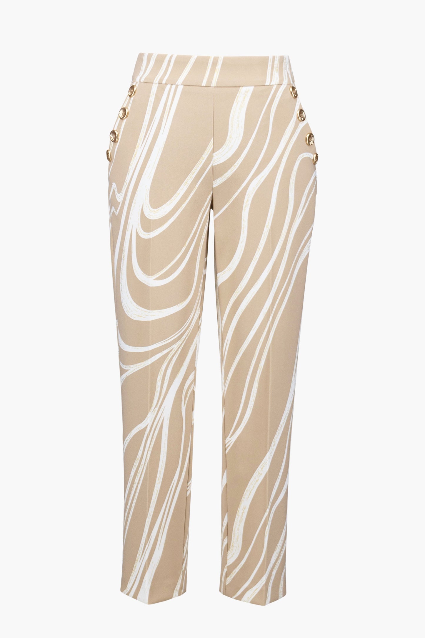 Straight Cut Beige Abstract Trousers