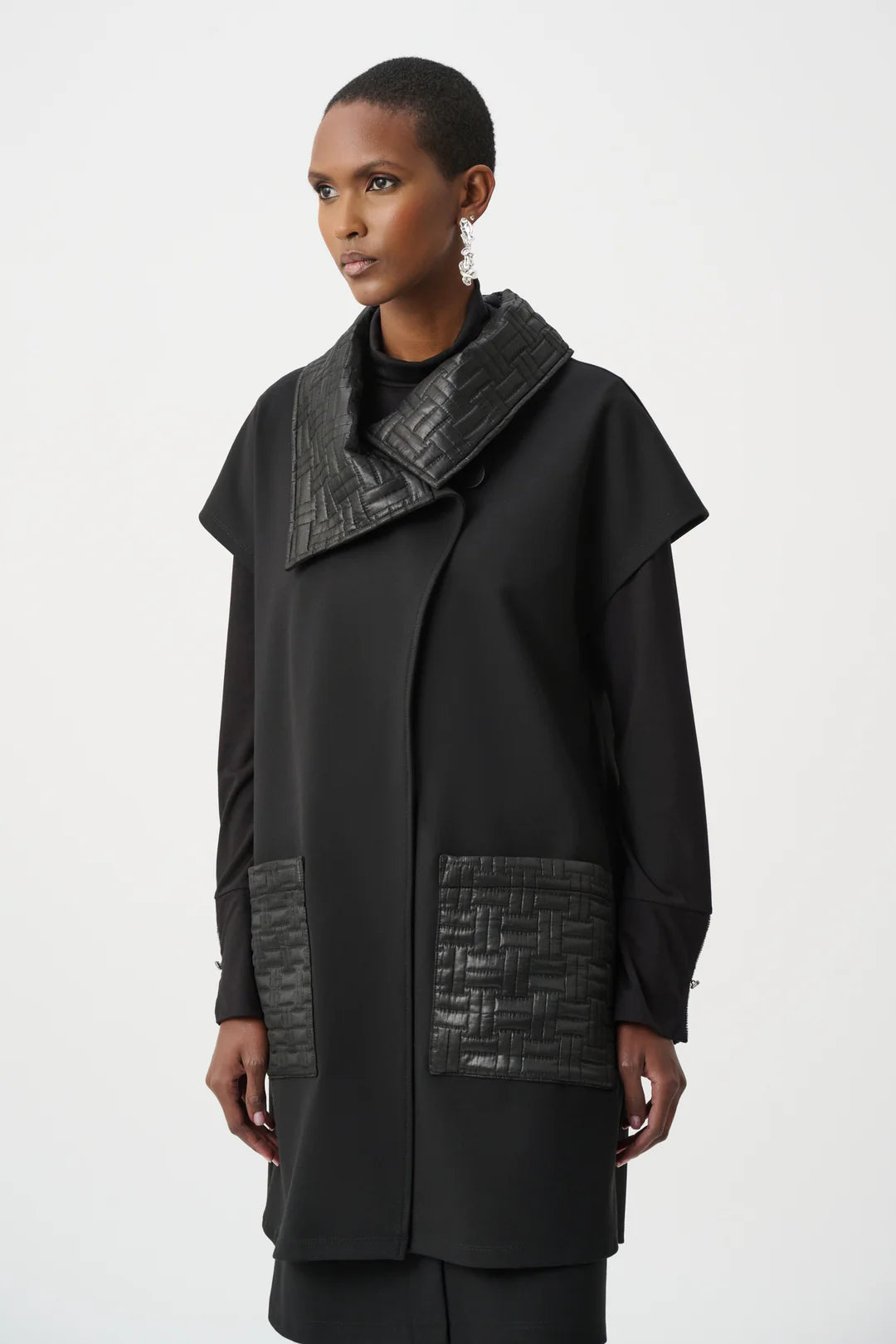 Heavy Knit Vest With Quilted Collar