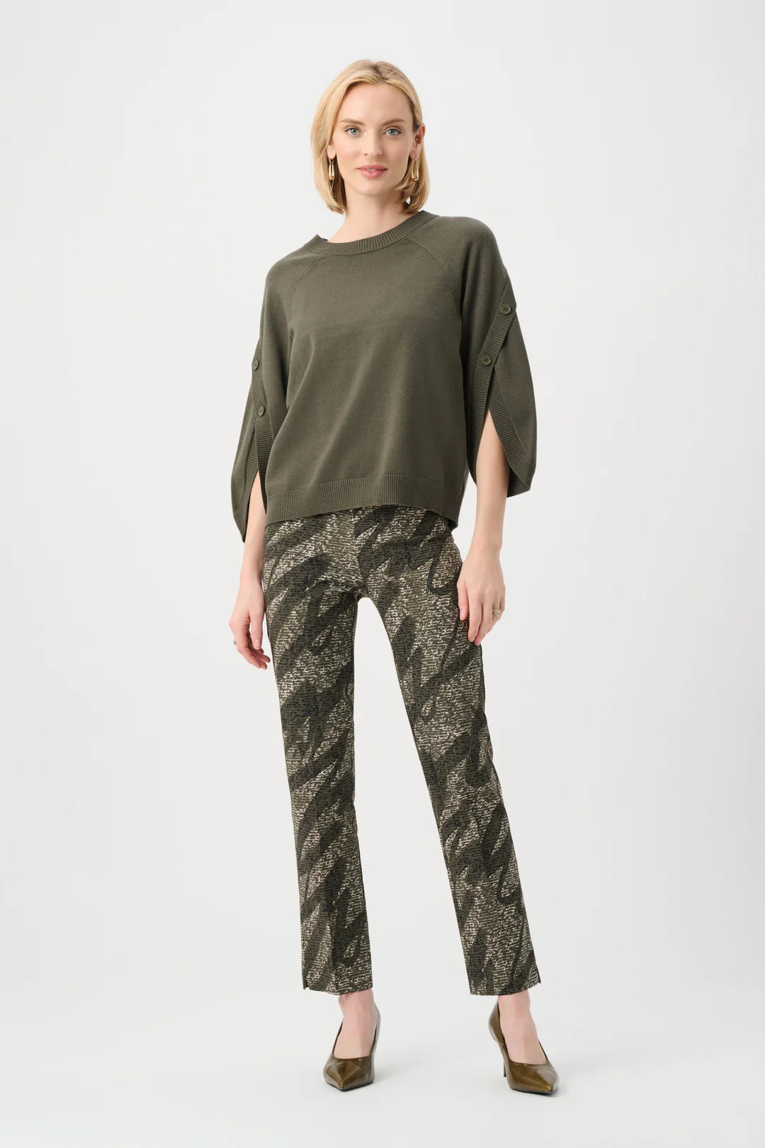 Slim Full-length Abstract Print Trousers