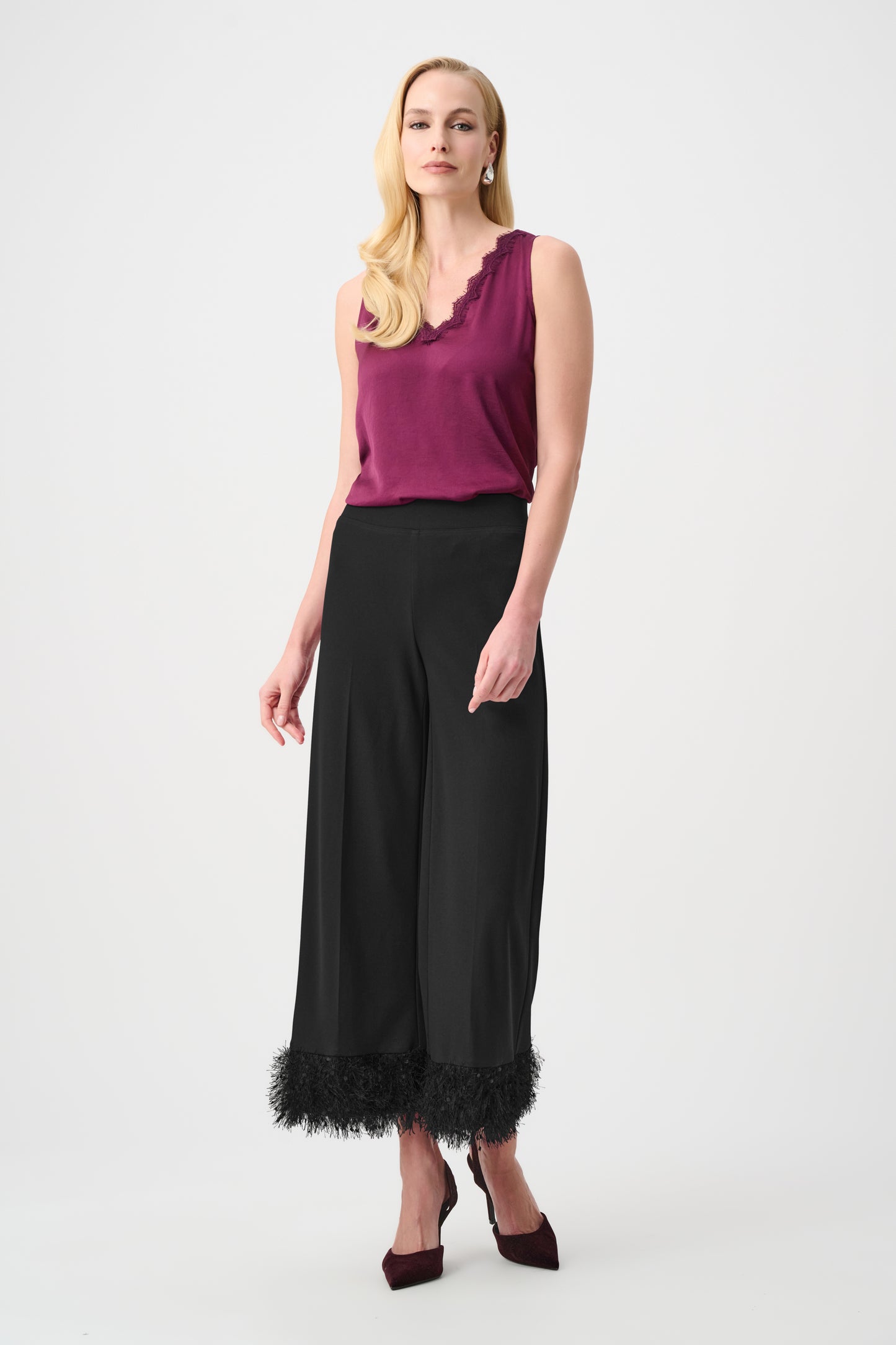 Wide Leg Textured Hem Pants