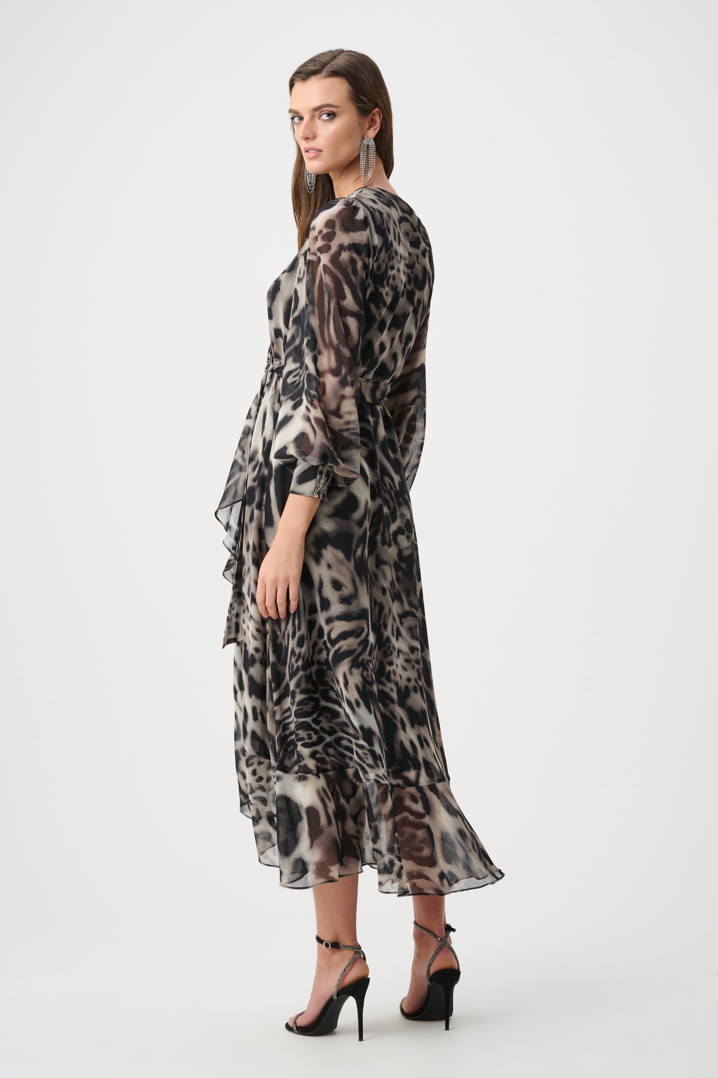 Animal Print Puff Sleeve Wrap Dress