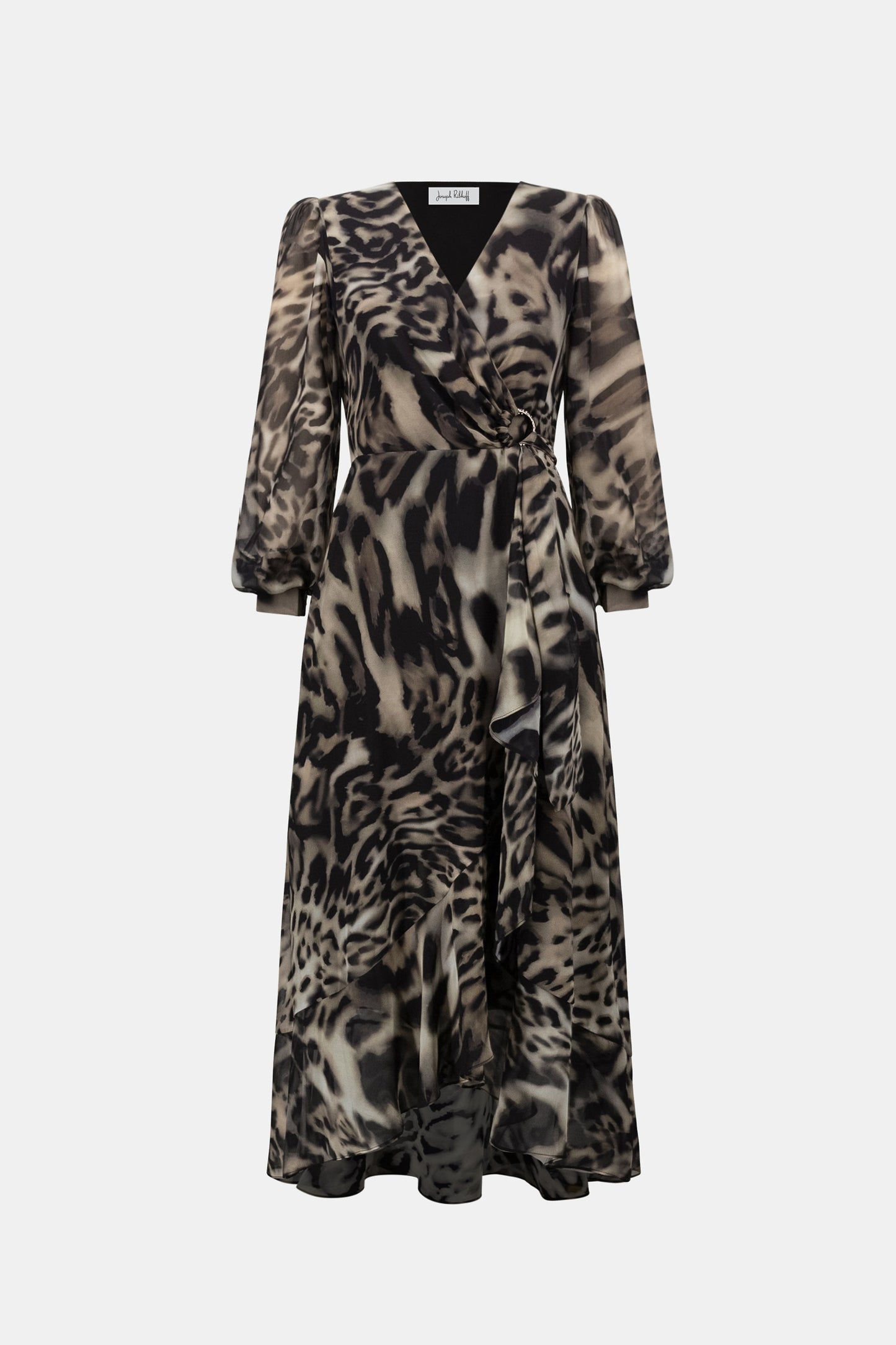 Animal Print Puff Sleeve Wrap Dress