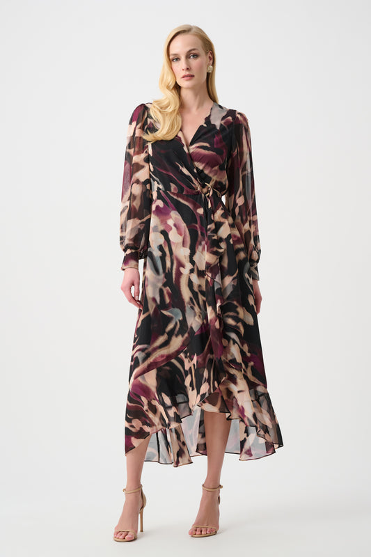 Impressionist Puff Sleeve Wrap Dress
