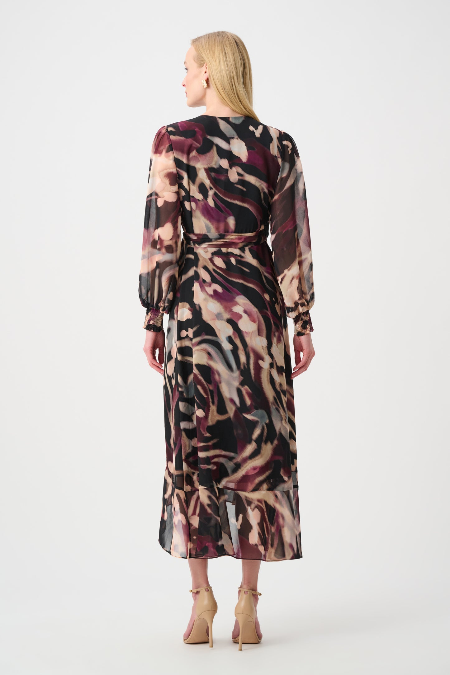 Impressionist Puff Sleeve Wrap Dress