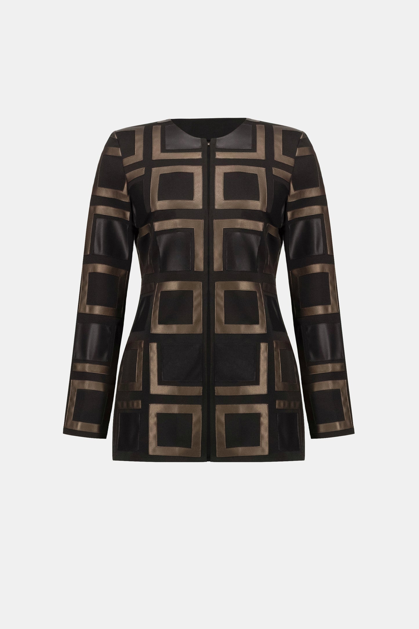Leatherette Collarless Two-tone Jacket