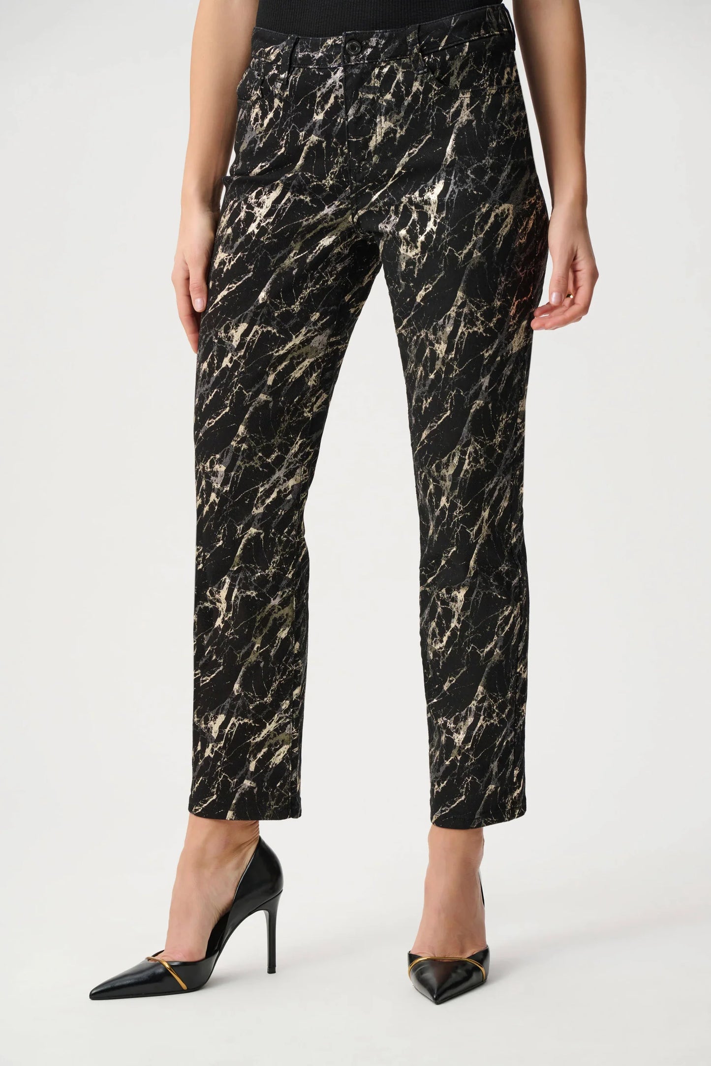 Metallic Print Straight Leg Jeans
