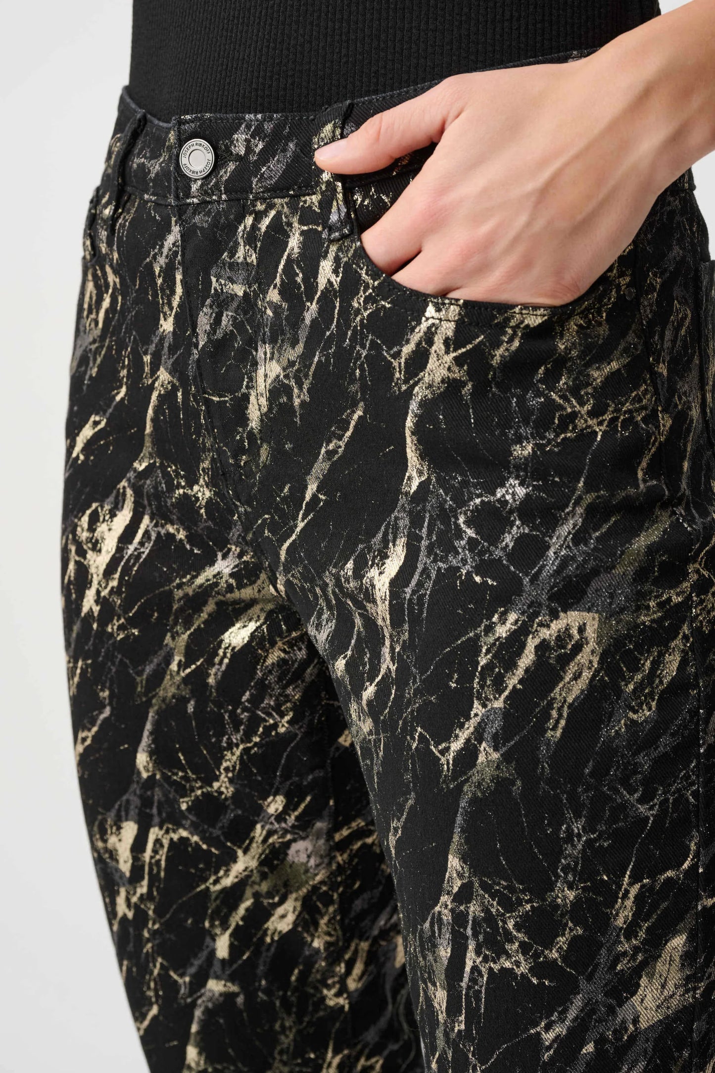 Metallic Print Straight Leg Jeans