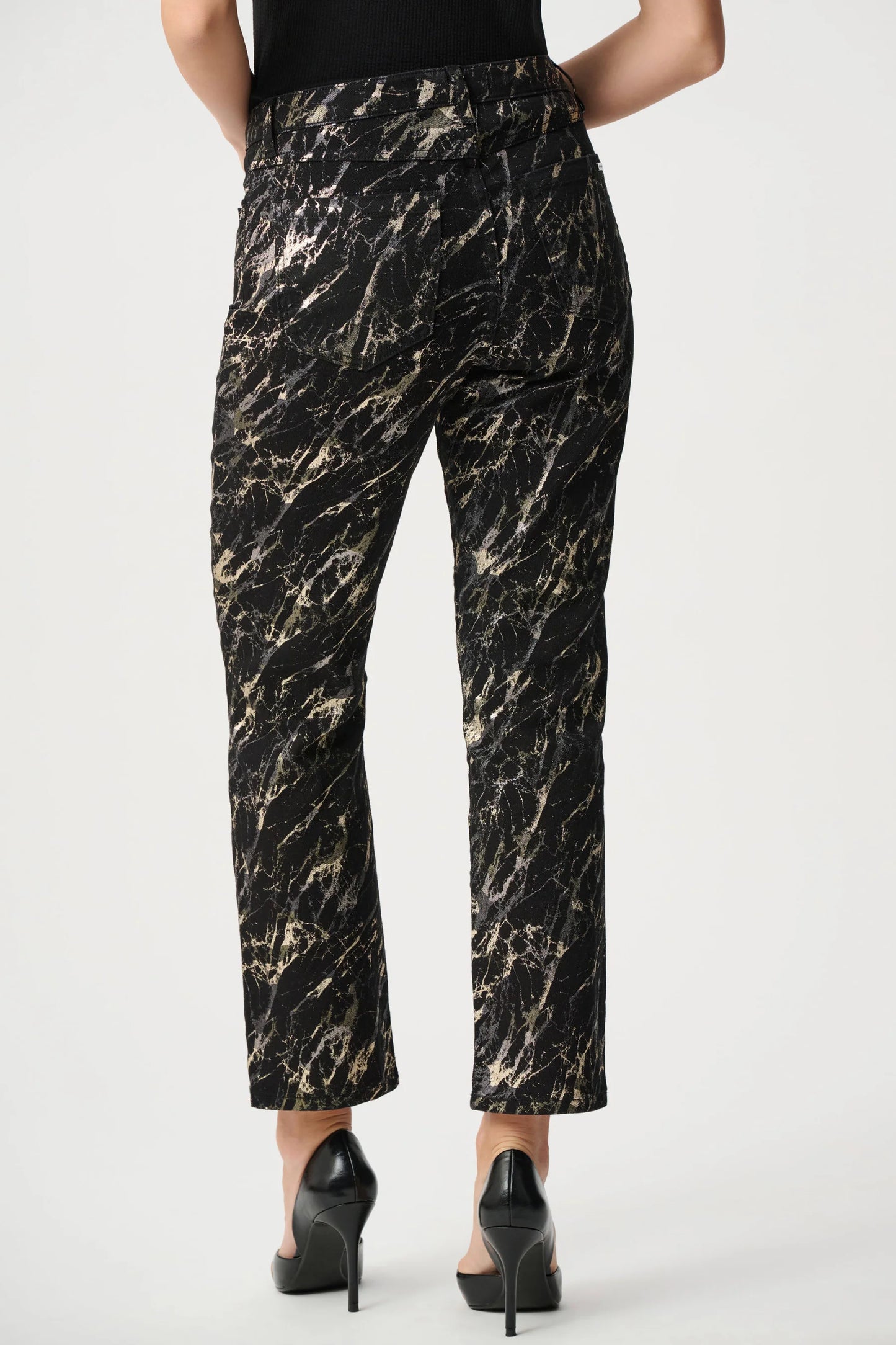 Metallic Print Straight Leg Jeans