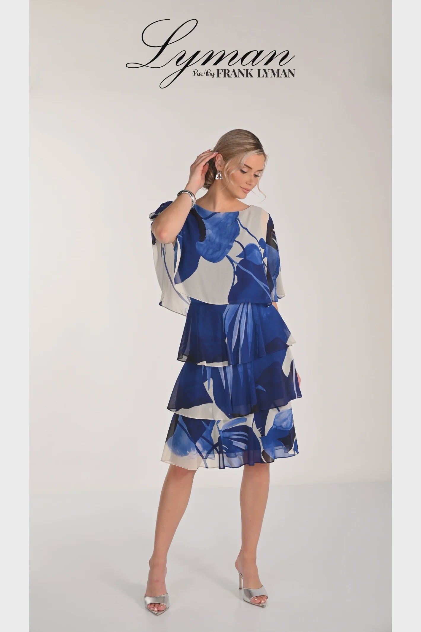 Blue Floral Tiered Chiffon Dress