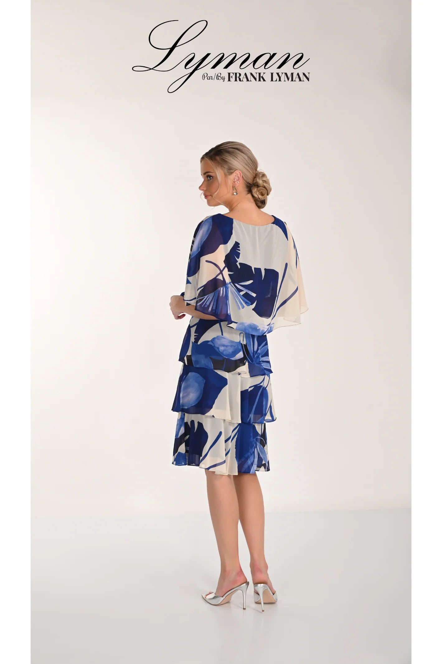 Blue Floral Tiered Chiffon Dress