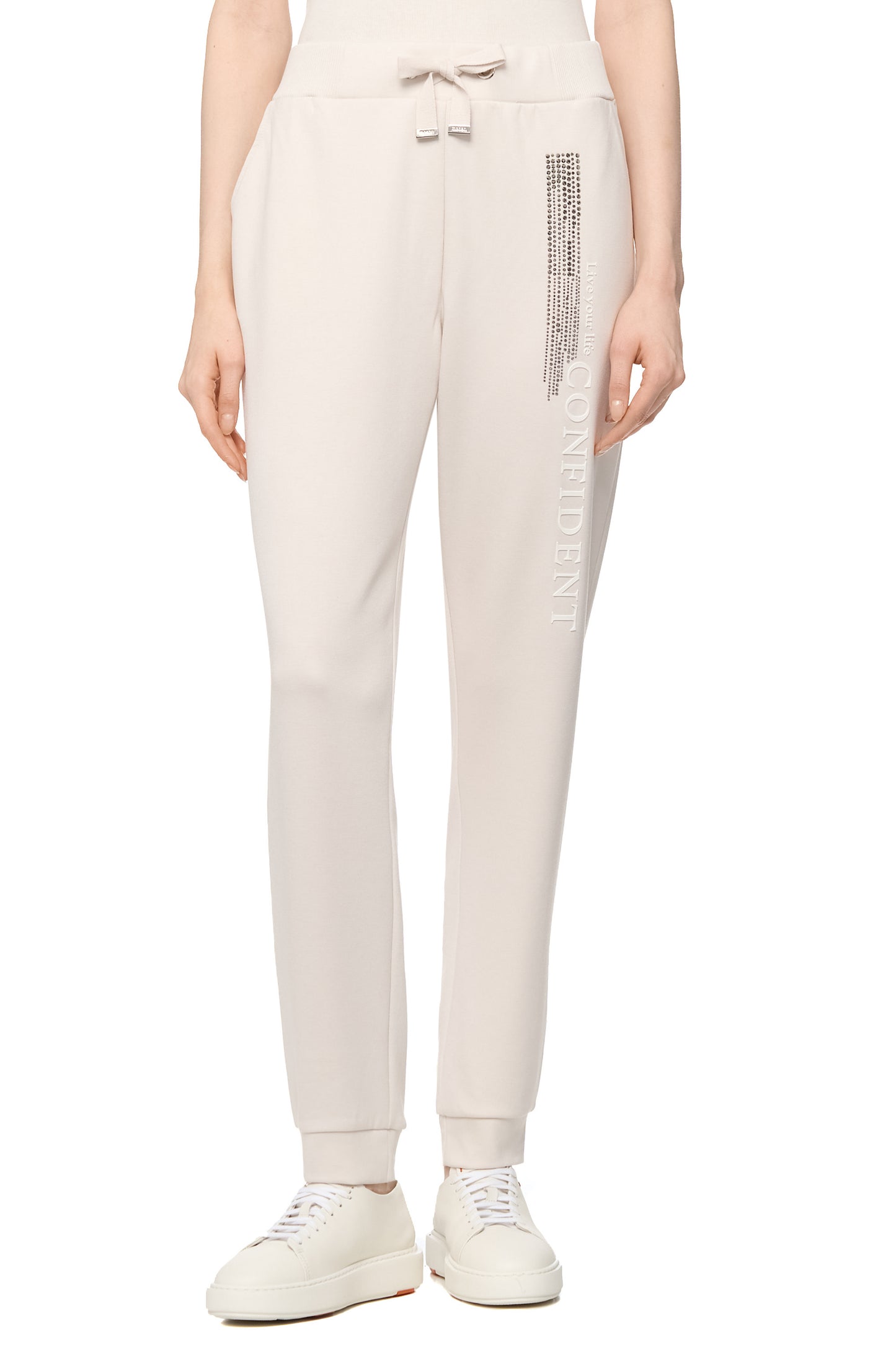 Cream Bedazzled Track Pants