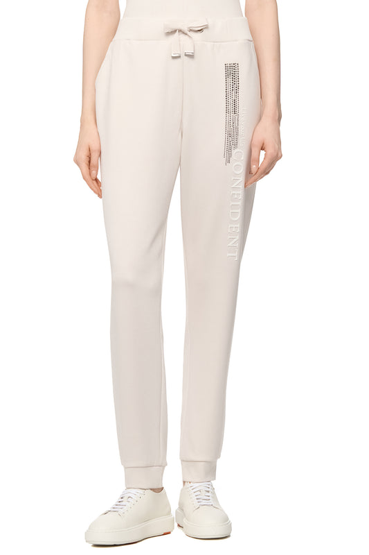 Cream Bedazzled Track Pants