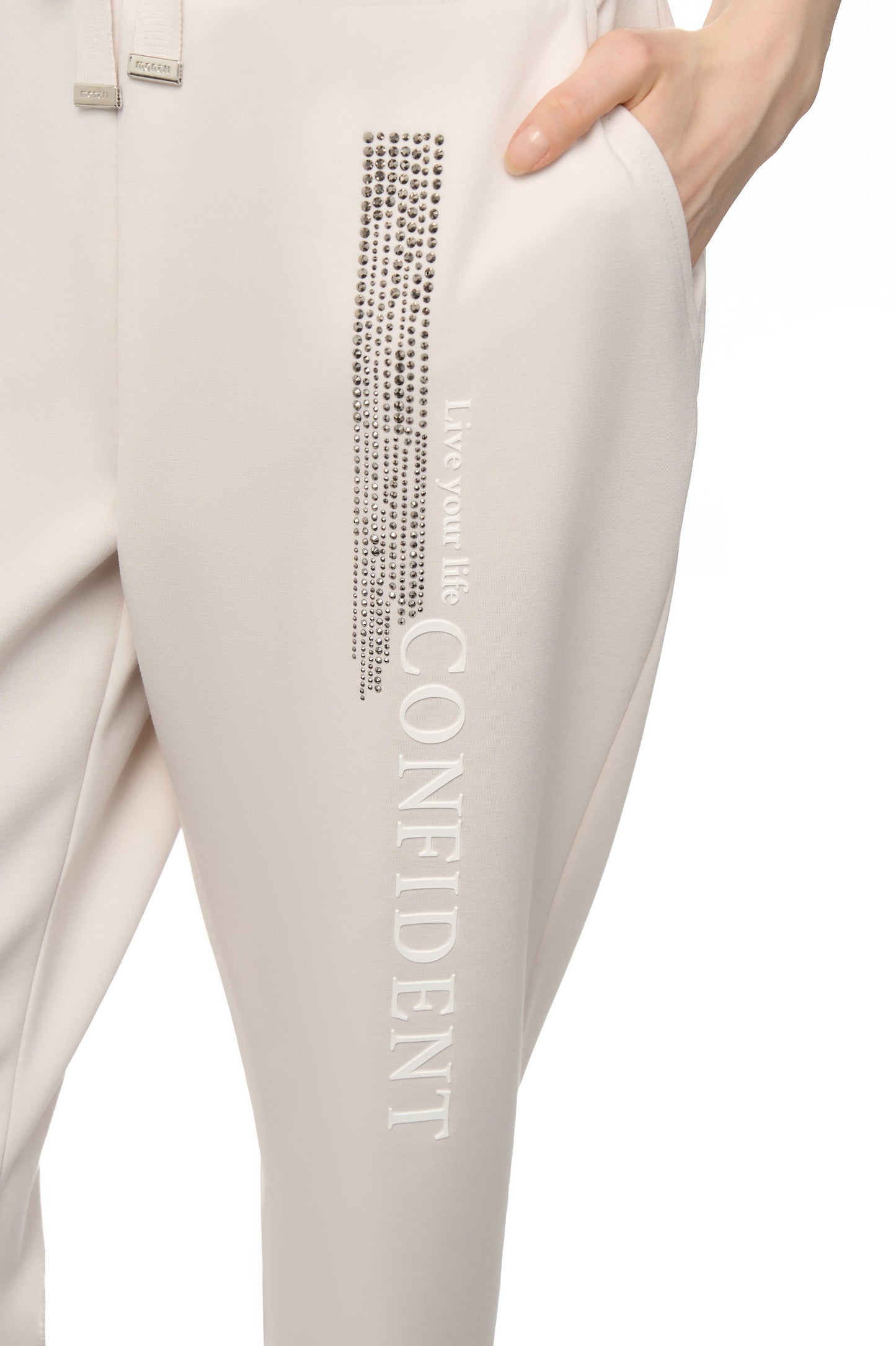 Cream Bedazzled Track Pants