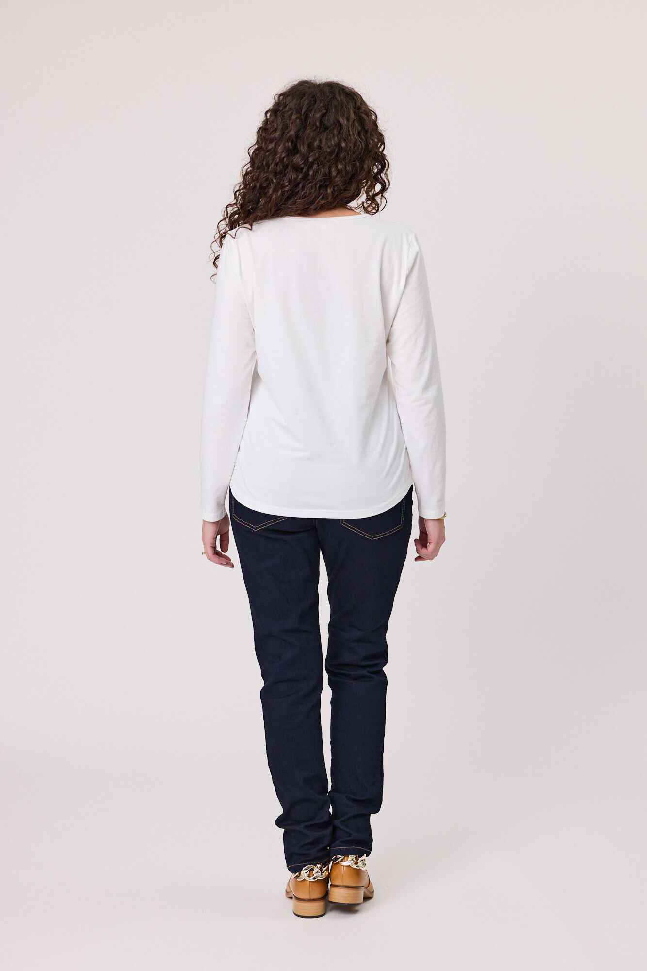 White Long Sleeve Bow Tee