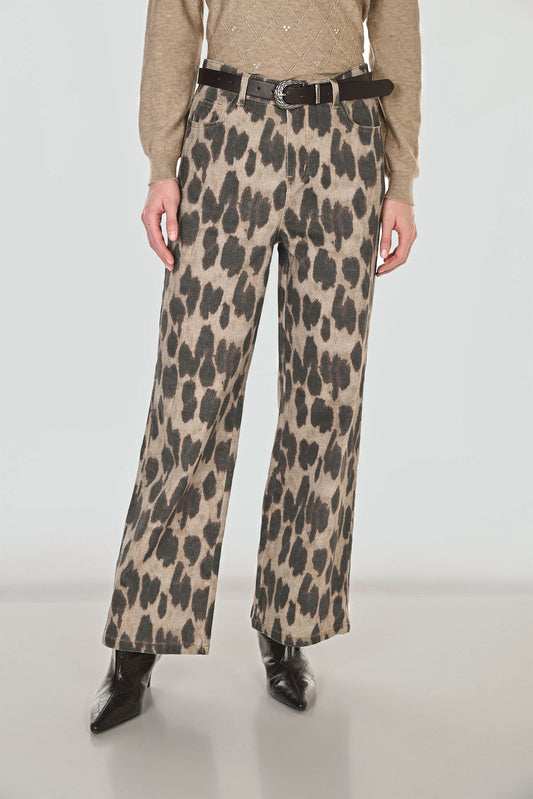 Wide Leg Leopard Print Jeans
