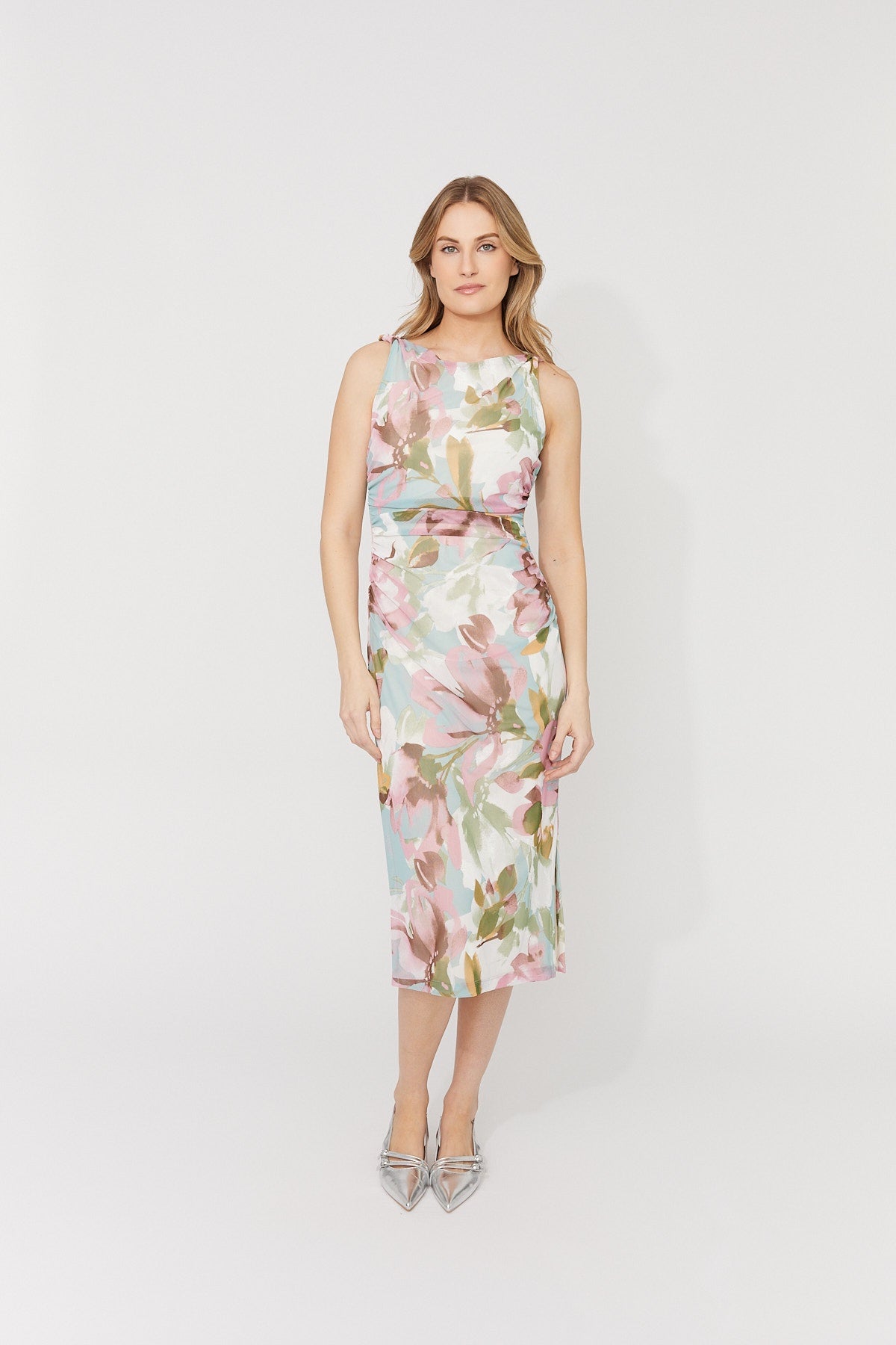 Ruched Body Con Floral Dress