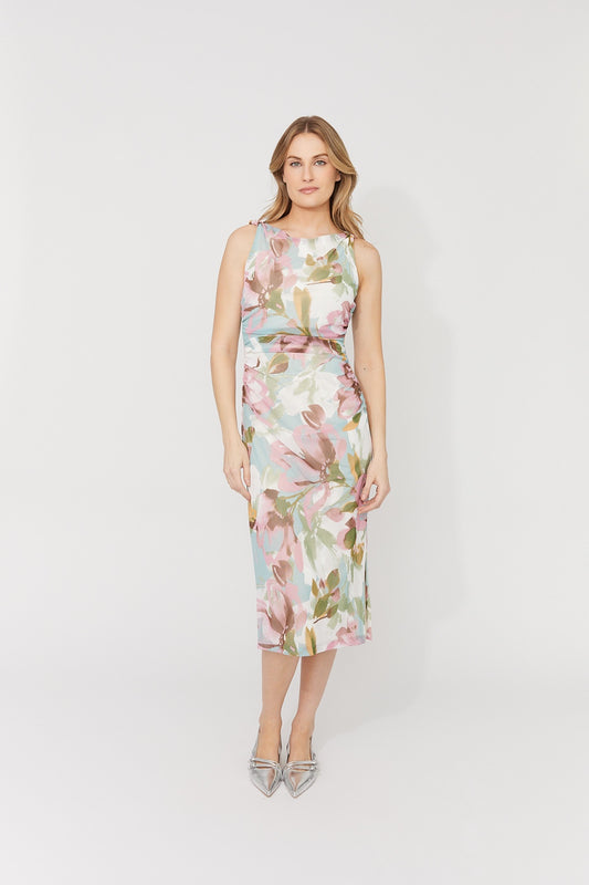 Ruched Body Con Floral Dress