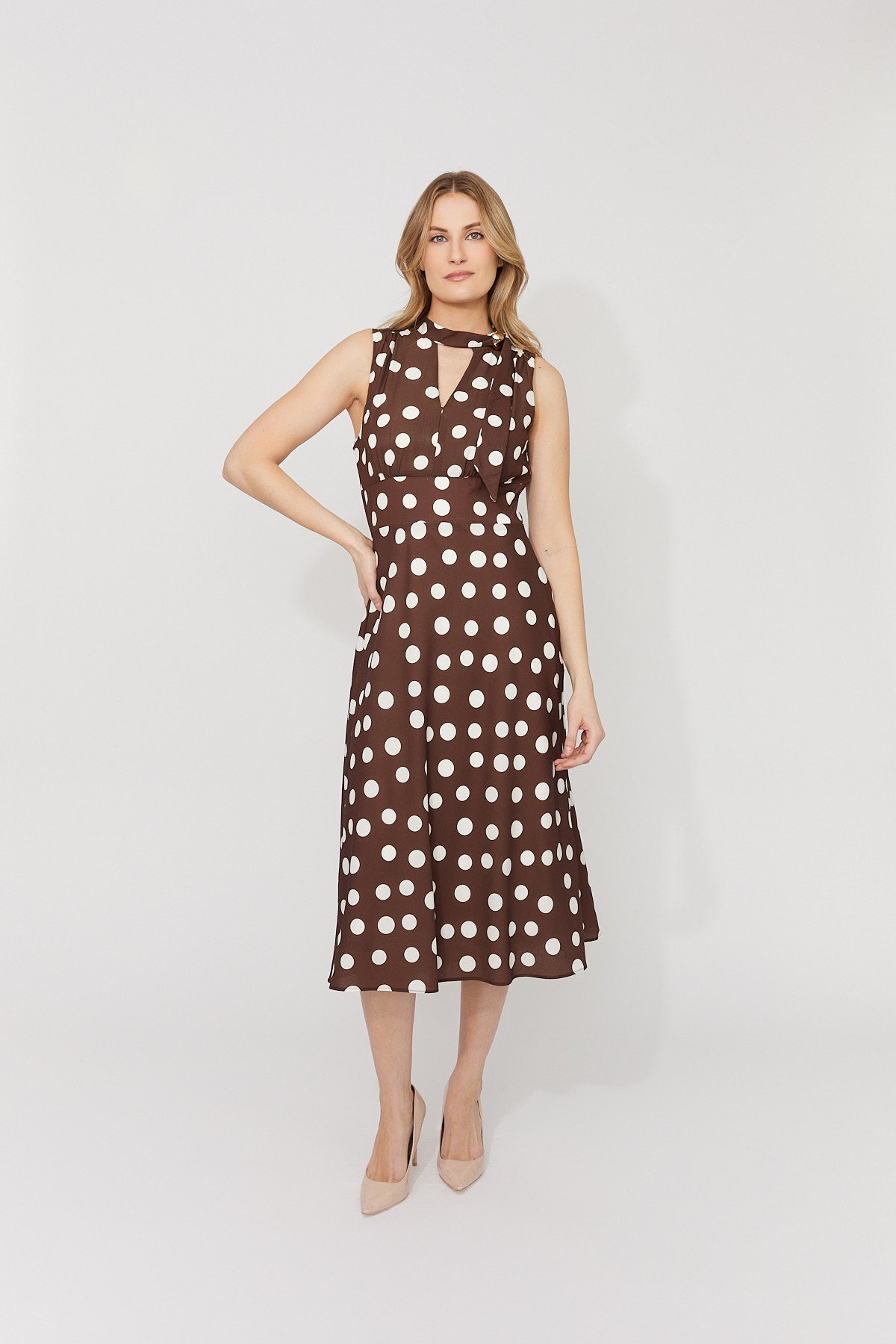 Brown and Cream Polka Dot Dress