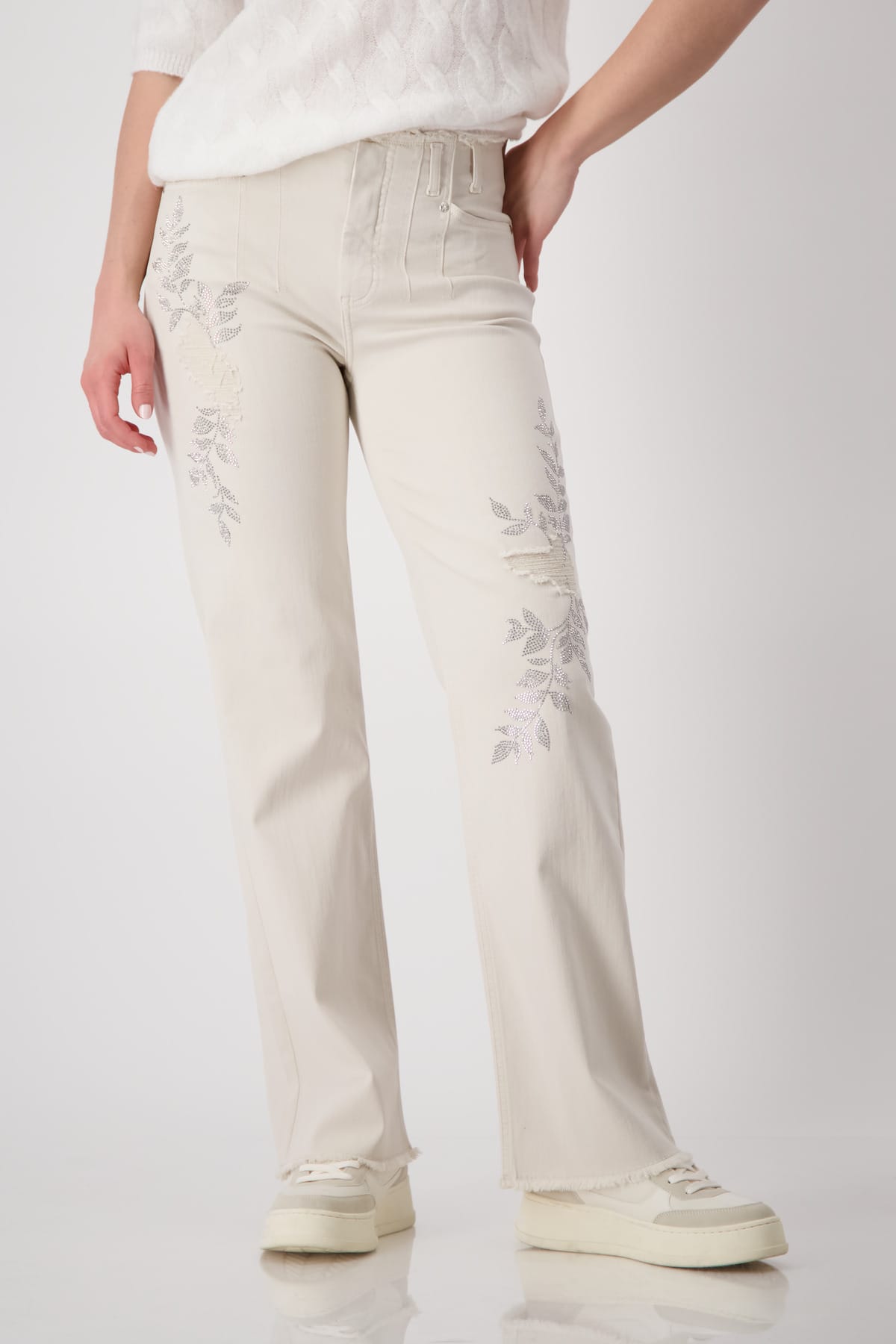 Cream Straight Leg Sparkle Vine Jeans