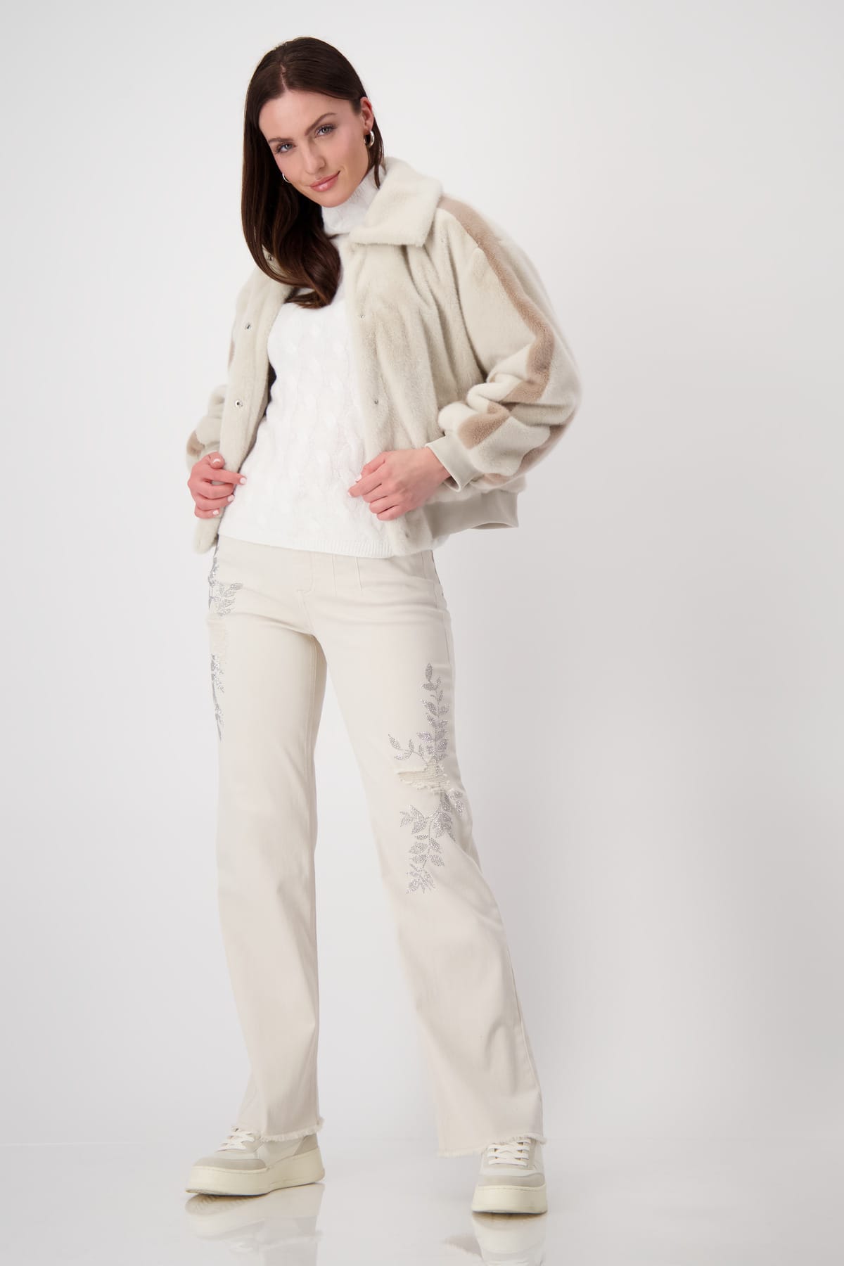 Cream Straight Leg Sparkle Vine Jeans