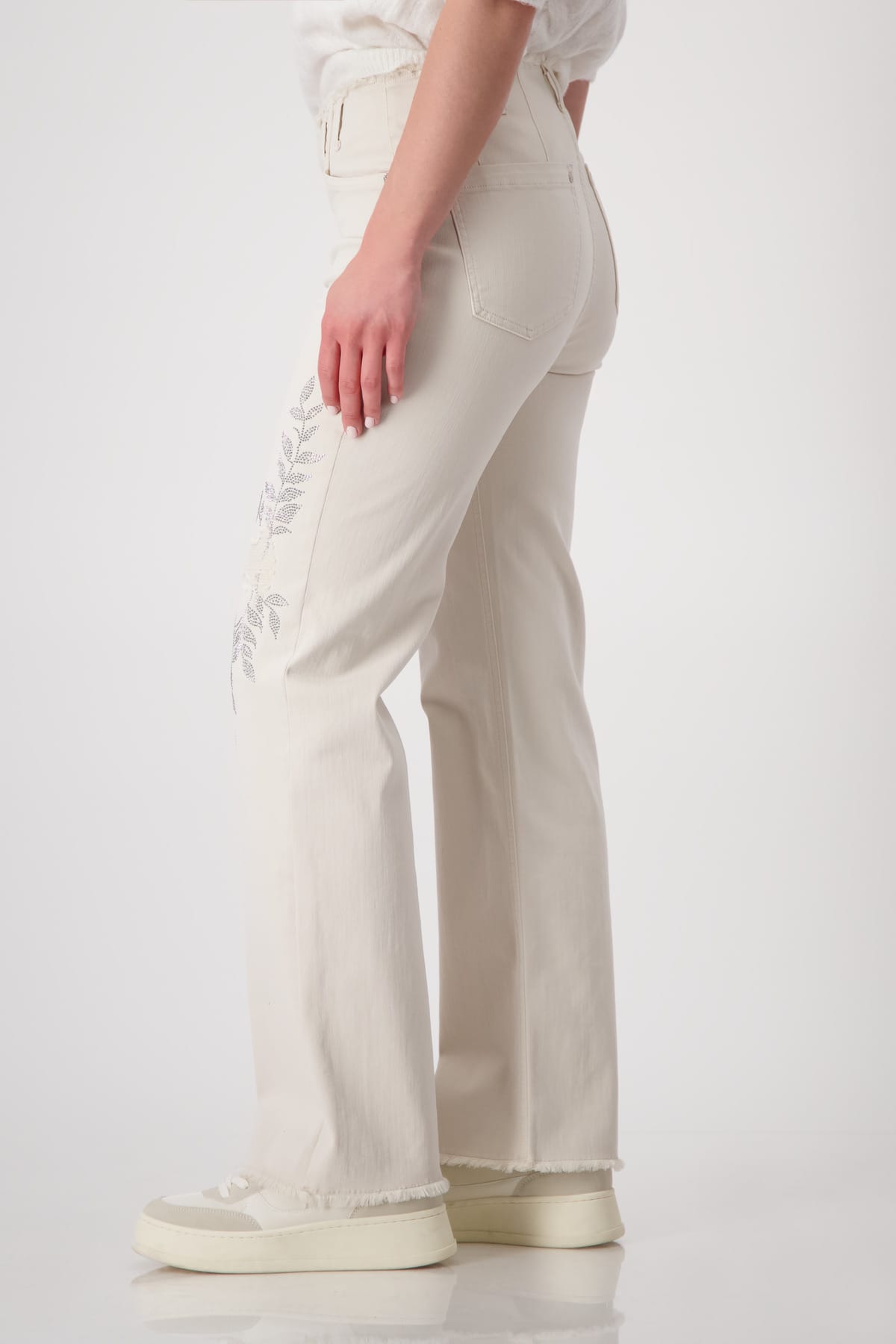 Cream Straight Leg Sparkle Vine Jeans