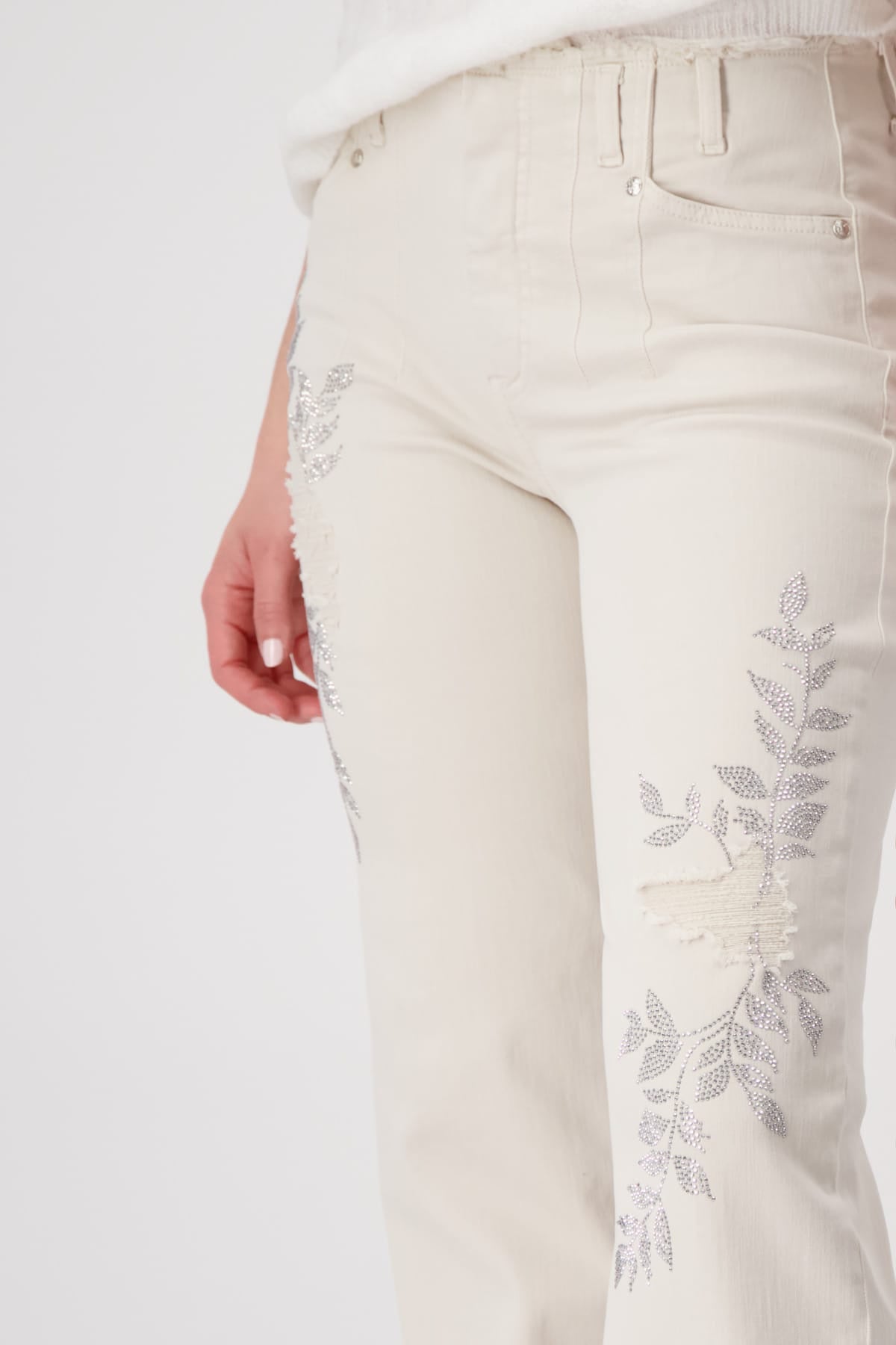 Cream Straight Leg Sparkle Vine Jeans