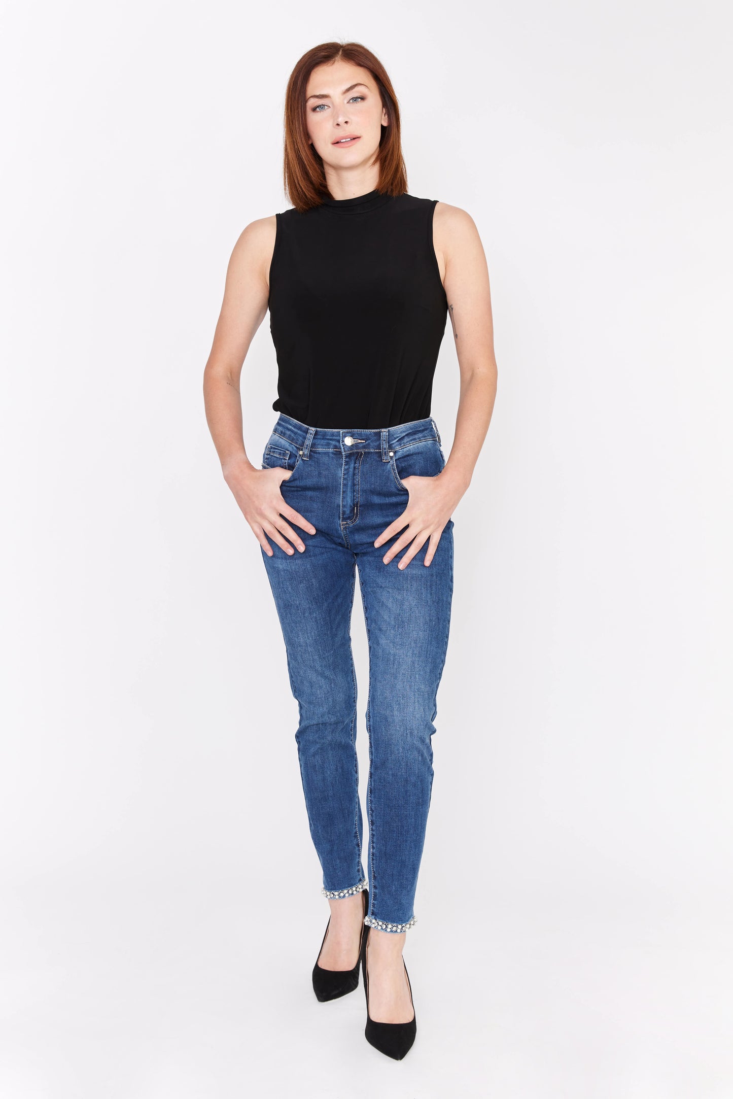Dark Blue Bow Embellished Jeans