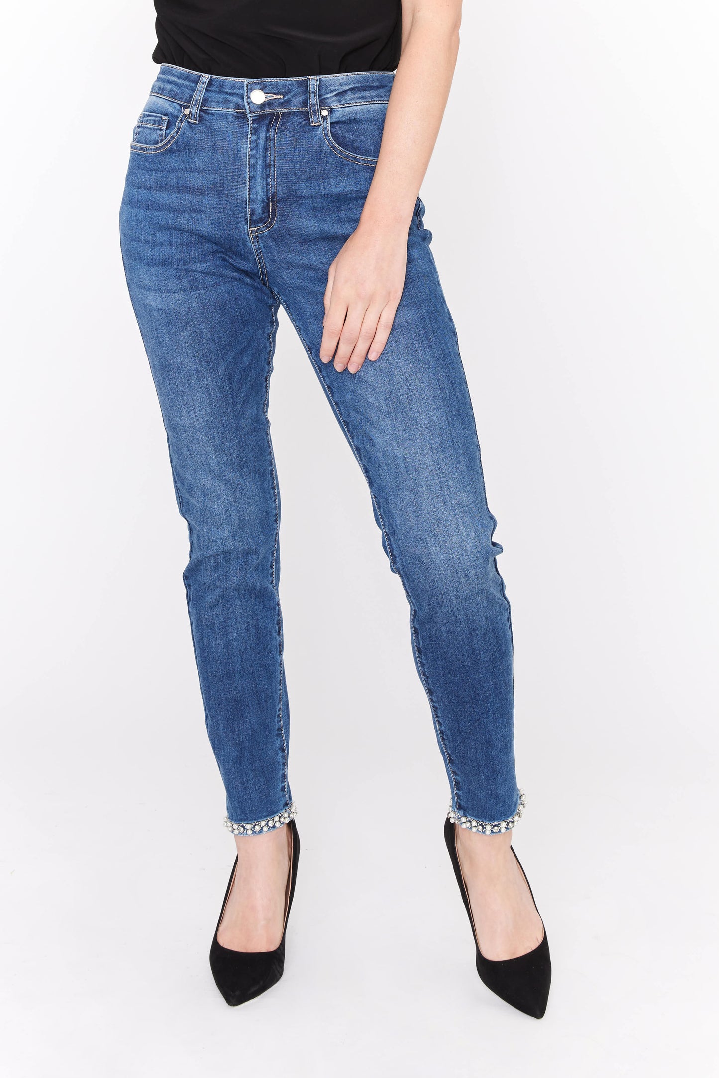 Dark Blue Bow Embellished Jeans