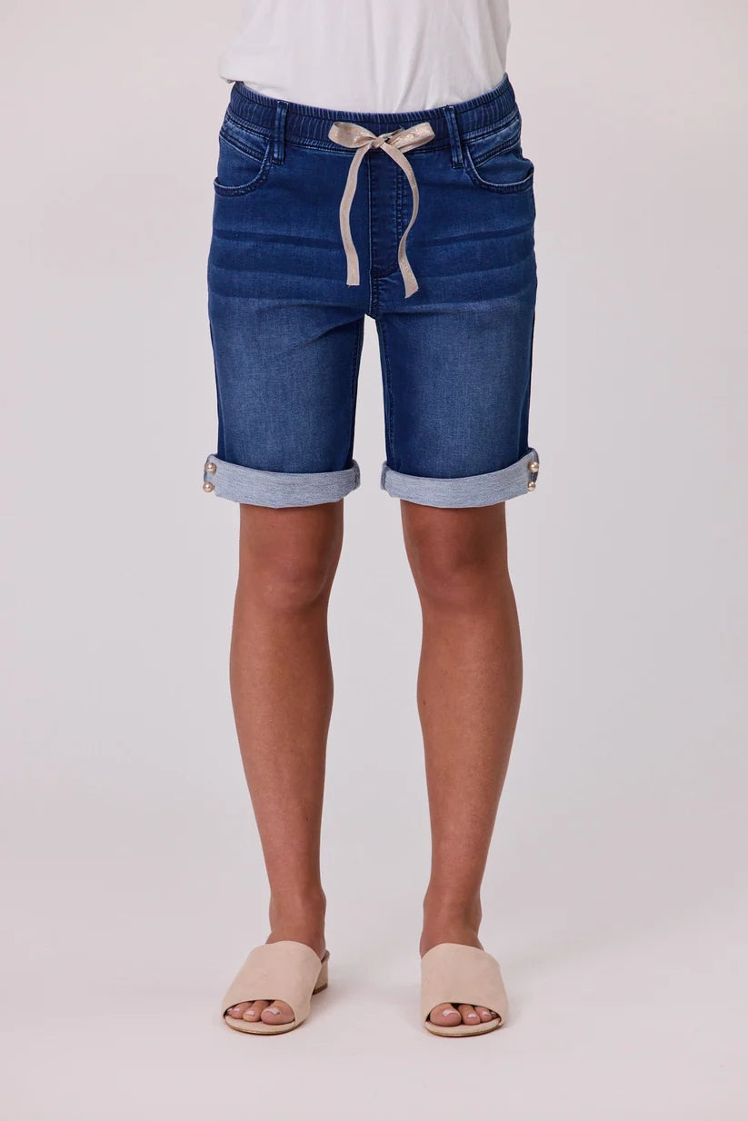 Denim Pearl Trim Shorts