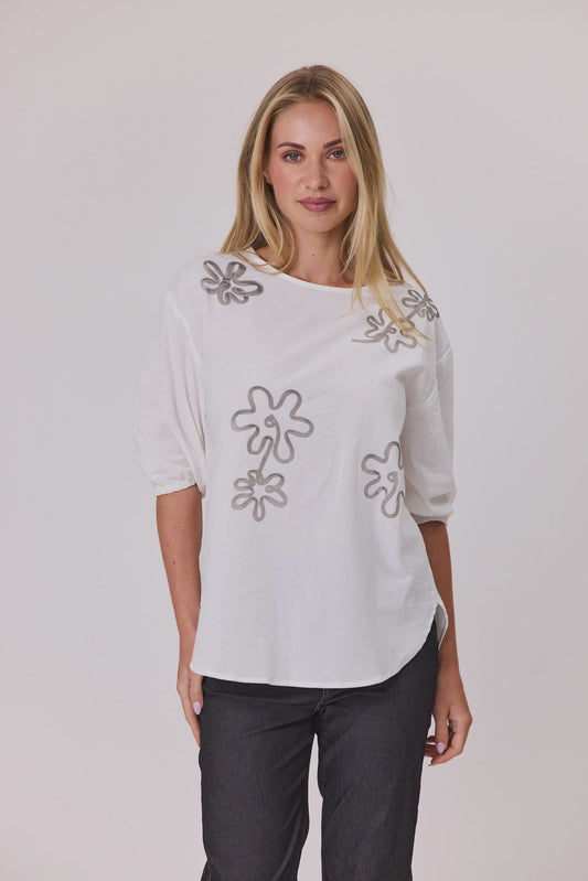 Printed Linen Top White