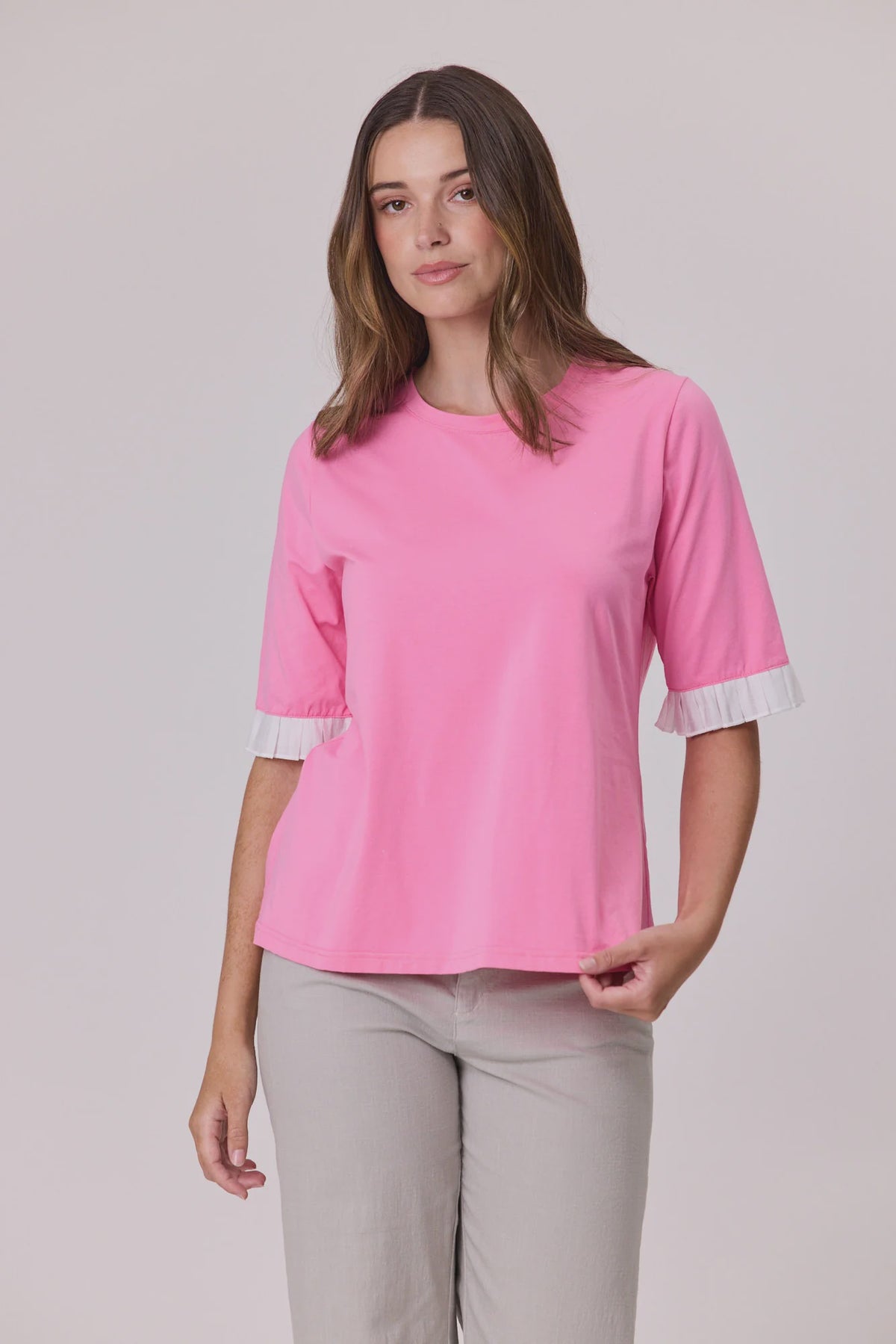 Pink Ruffle Sleeve Tee