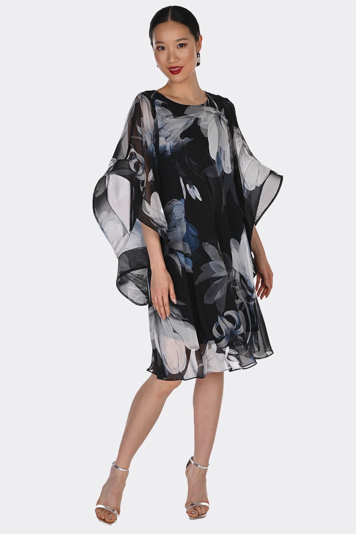 Voluminous Sleeve Floral Cocktail Dress