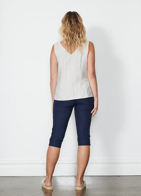 Navy Side Panel Capri Pants