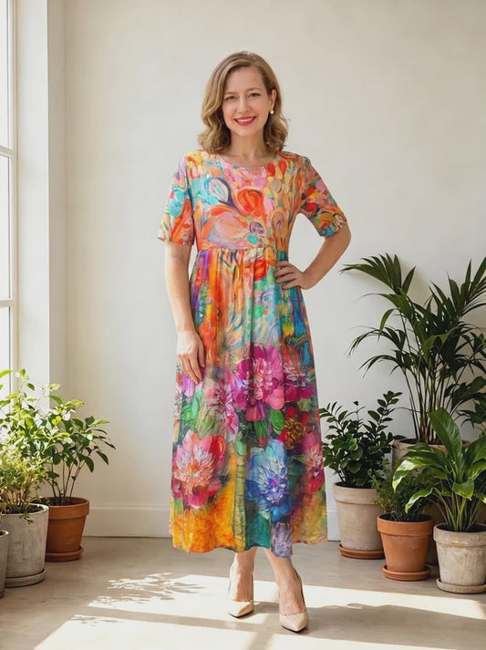 Floral Technicolour Swirl Dress